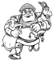 coloriage Shrek court avec la princesse sous le bras